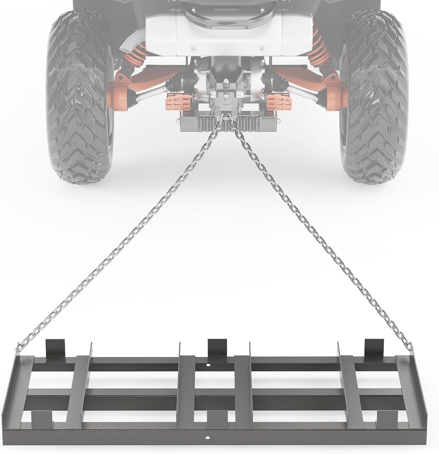 8 FT Drag Harrow Driveway Grader with 6 FT Chain, Heavy Duty Driveway Drag, Tow Behind Lawn Rake for ATV, UTV, Tractor, Mower, Lawn Leveling Tool Gravel, Sand, Soil, Hay, Grey