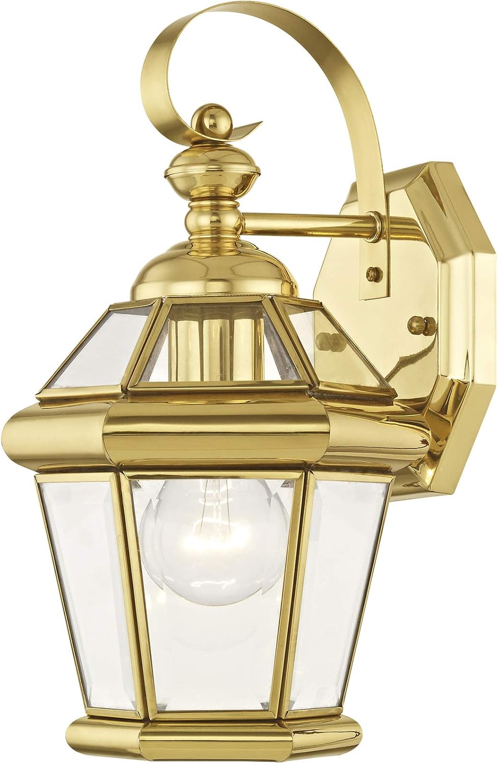 Livex Lighting 2061-02 Outdoor Wall Lantern with Clear Flat Glass Shades, Polished Brass
