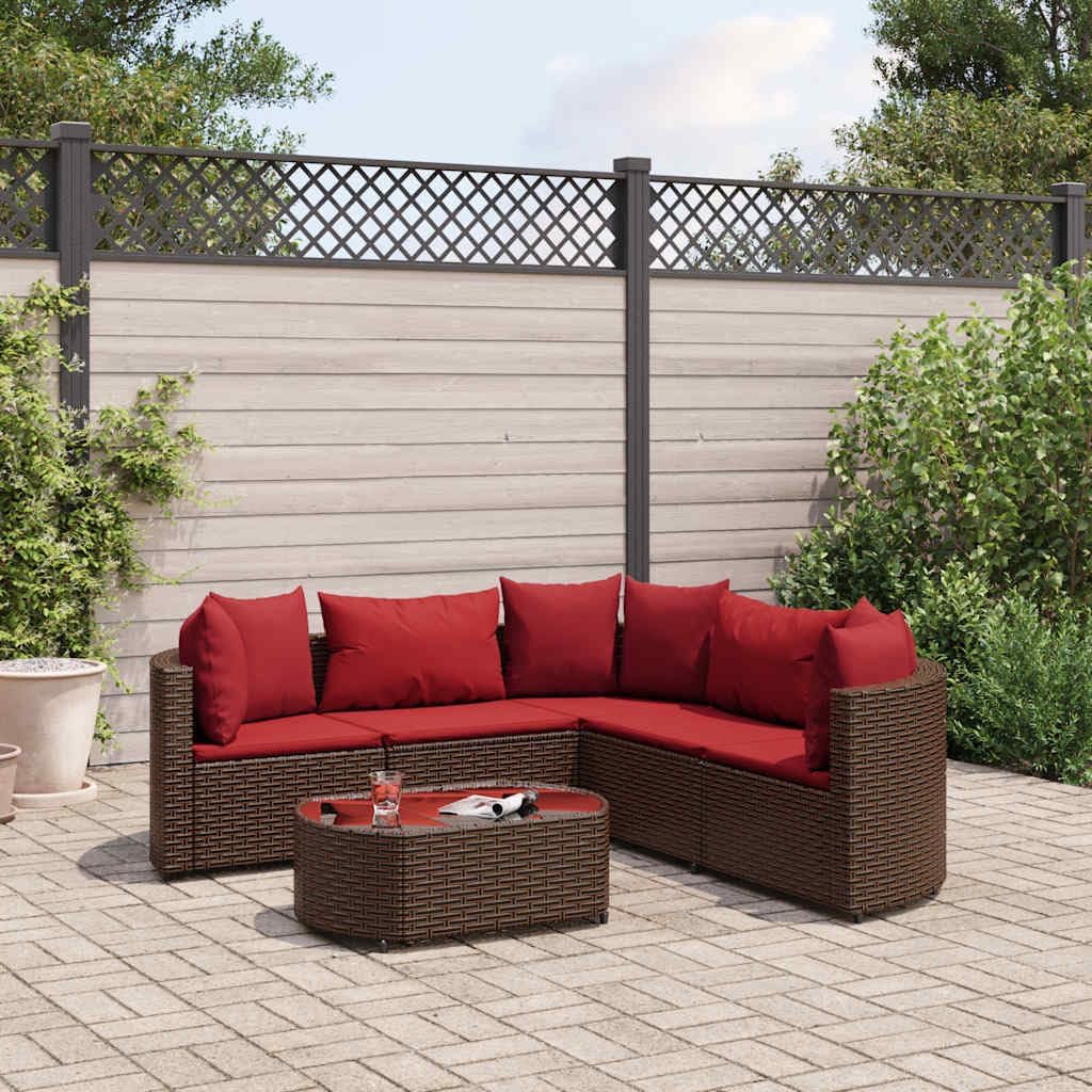 Patio Set 6 Piece Patio Sofa Set with Cushions Brown Poly Rattan