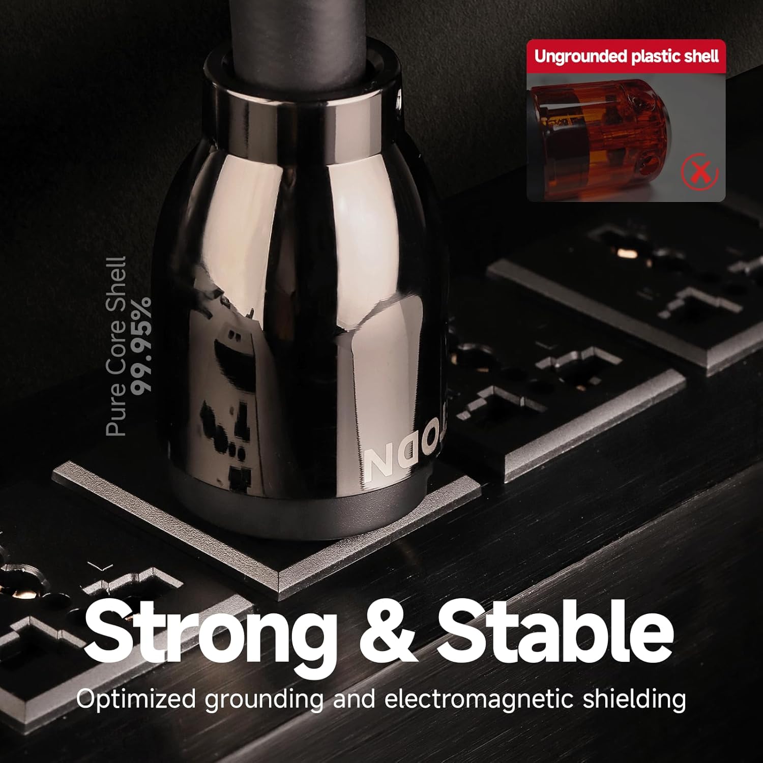 TODN HiFi Audio Power Cable for Audiophile with O-C-C Cores, 24K Gold Plated 3 Prong Power Cord Plug/IEC C15, Φ17.5mm, 3ft/1m