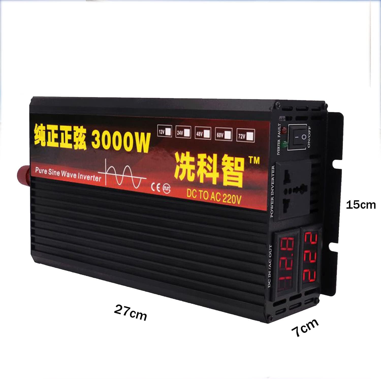 Car Power Inverter 3000w 4000w 5000w 6000w Pure Sine Wave Inverter Dc 12v 24v 48v 60v 72v to Ac 110v 220v Voltage Converter, for Caravan/Truck,4000W-24Vto220V