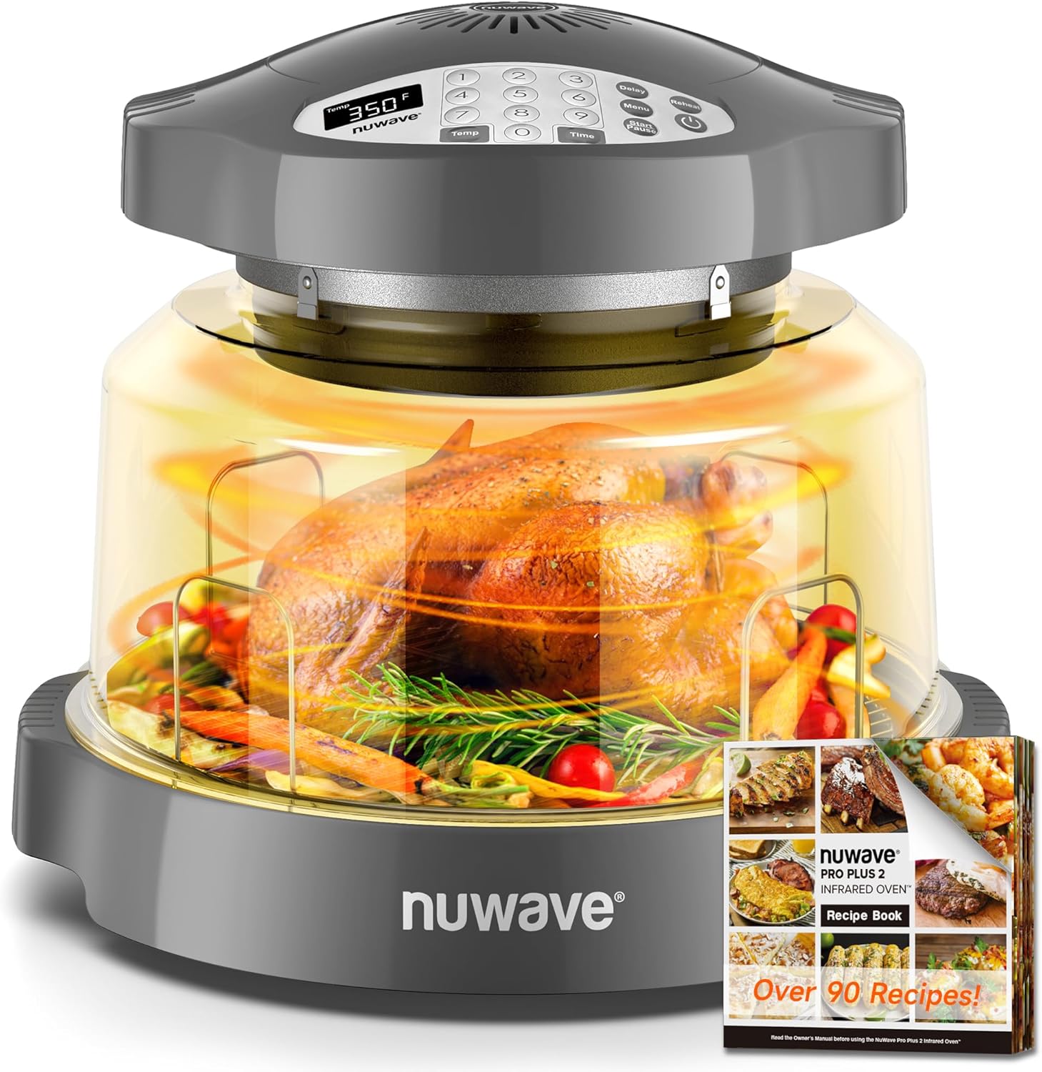 Nuwave Oven Pro Plus Air Fryer, Infra-Red Countertop, 2025 Advanced Convection, No Defrosting or Preheating, Cook Fresh or Frozen, Durable Power Dome, 100 Presets & 50 Memory, PFAS Free, Cool Grey