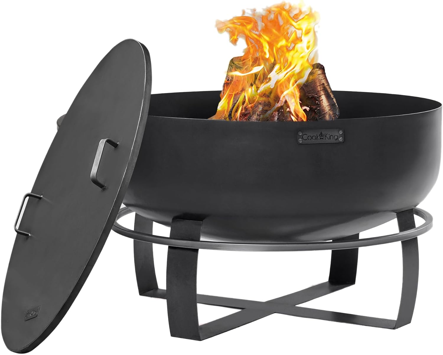 Ignition XXL Extra Large Handcrafted Fire Pit with Black Cover Lid and Wood Burning Fireplace for Backyard Bonfire Campfire for Outside, Extra Large Depth Outdoor 32