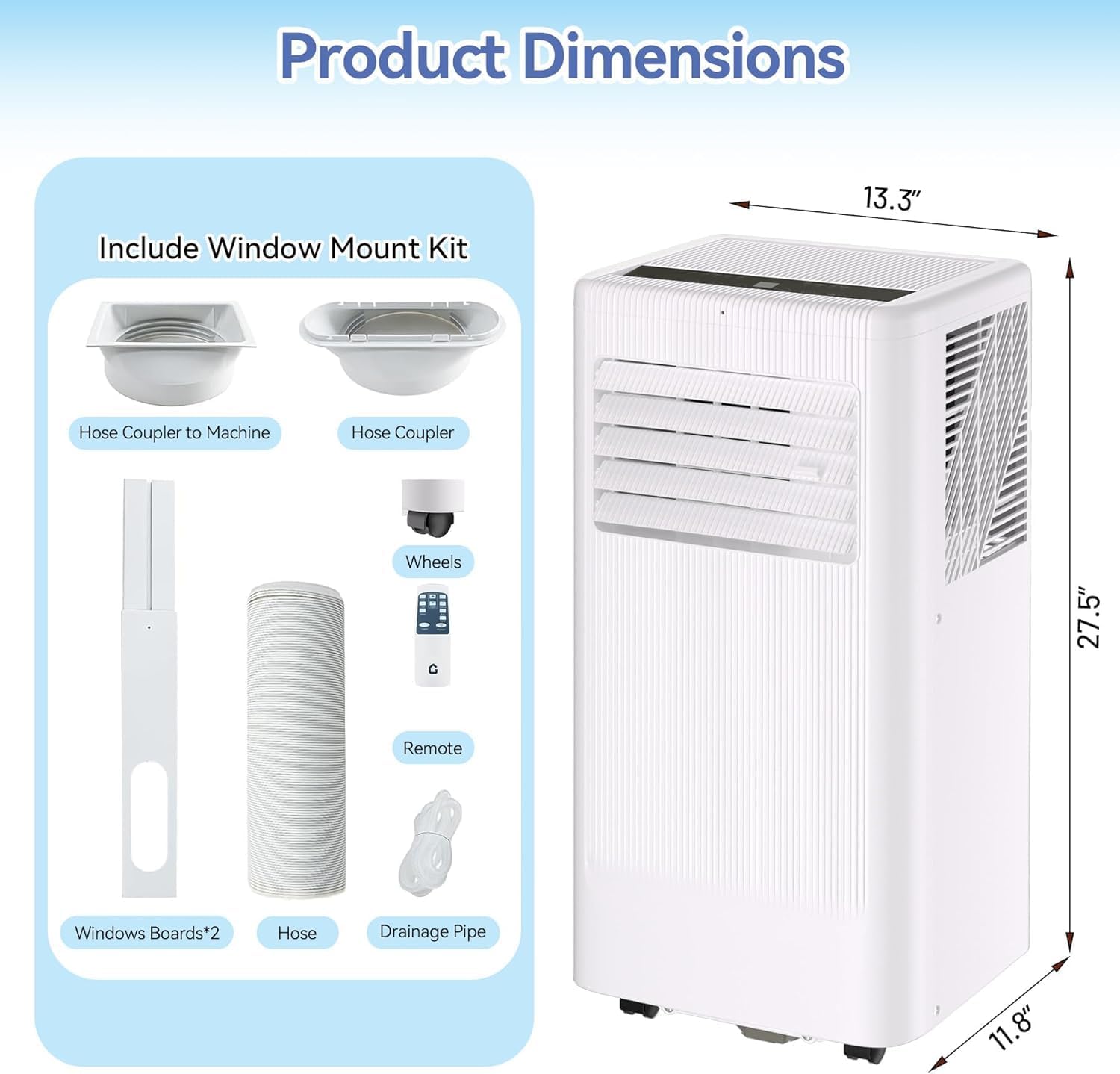 10000 BTU Portable Air Conditioner, Portable AC Unit with Cooling, Dehumidifier and Fan Functions, Cools Up to 560 Sq. Ft., Remote Control, LED Display Included, White Top