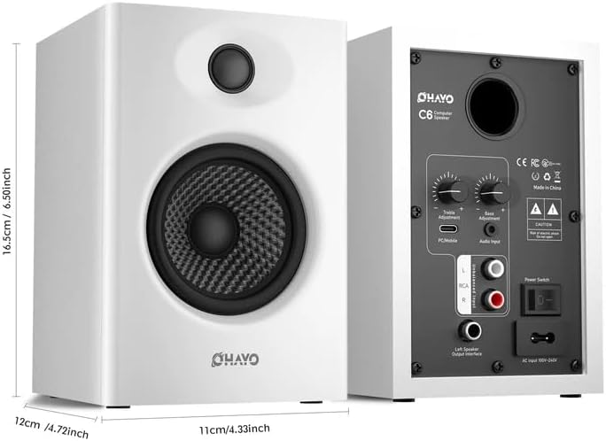 OHAYO 60W Computer Speakers for Gaming and Music, Active Bluetooth 5.3, Stereo 2.0 Speakers for Desktop PC Monitor or Laptop, Surround Sound Speaker, 3.5 mm Aux RCA Input, USB-Powered, 1 Pair, White