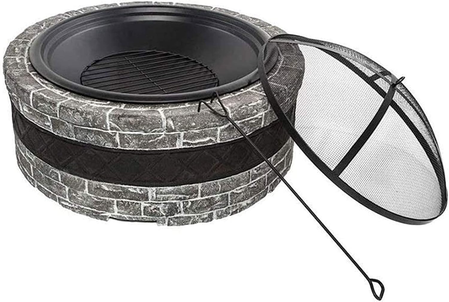 Fire Pit Wood Burning Wood Heating Faux Stone Brazier Patio Fire Pit Outdoor Grill and Spark Screen BBQ Stove Bonfire Stove Roasting Stove Brazier