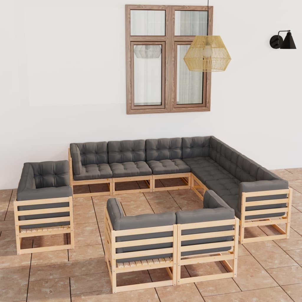 11 Piece Patio Lounge Set with Cushions Solid Wood Pine,Rustic Pinewood Patio Lounge Set: Relax and Unwind in Comfort Outdoor Furniture Sets, Patio Furniture