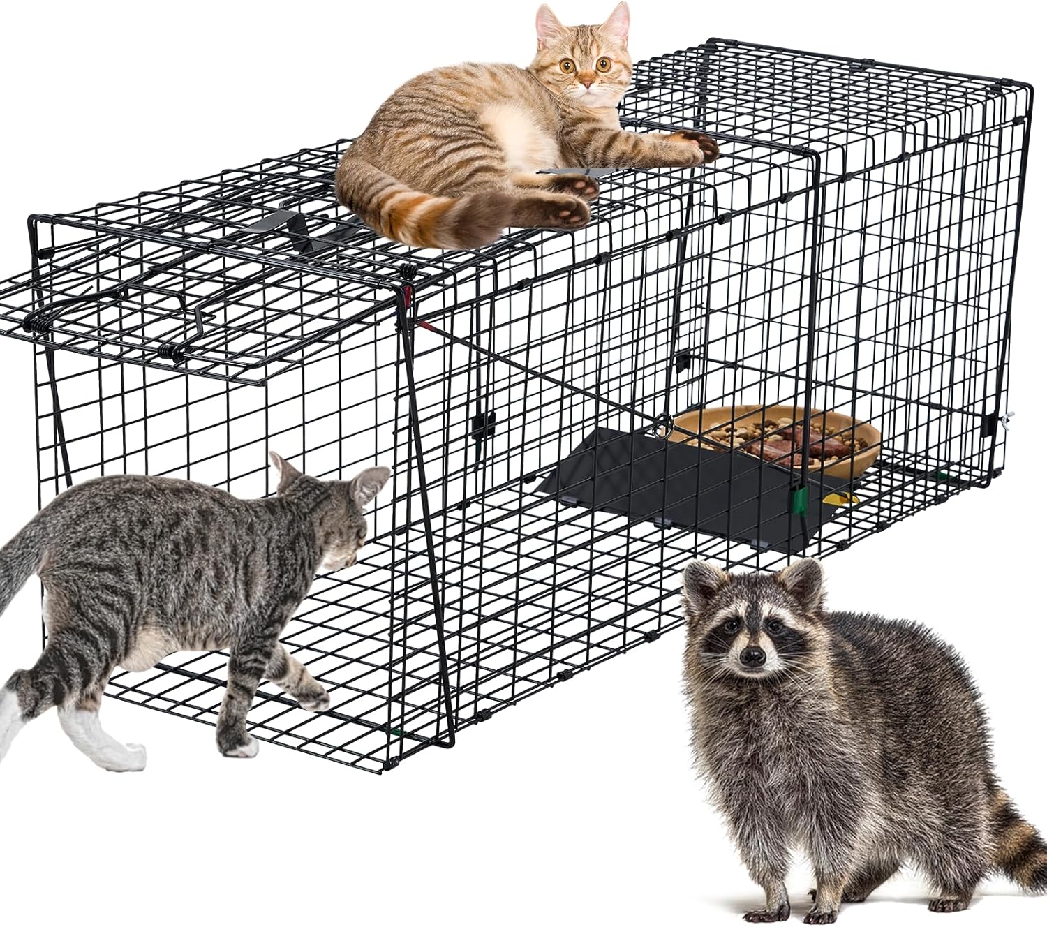 37 Inch Raccoon Trap,Live Animal Trap Cage for Catch Release Raccoons, Dogs, Stray Cats and Other Small to Medium Animals. Heavy Duty,Black.