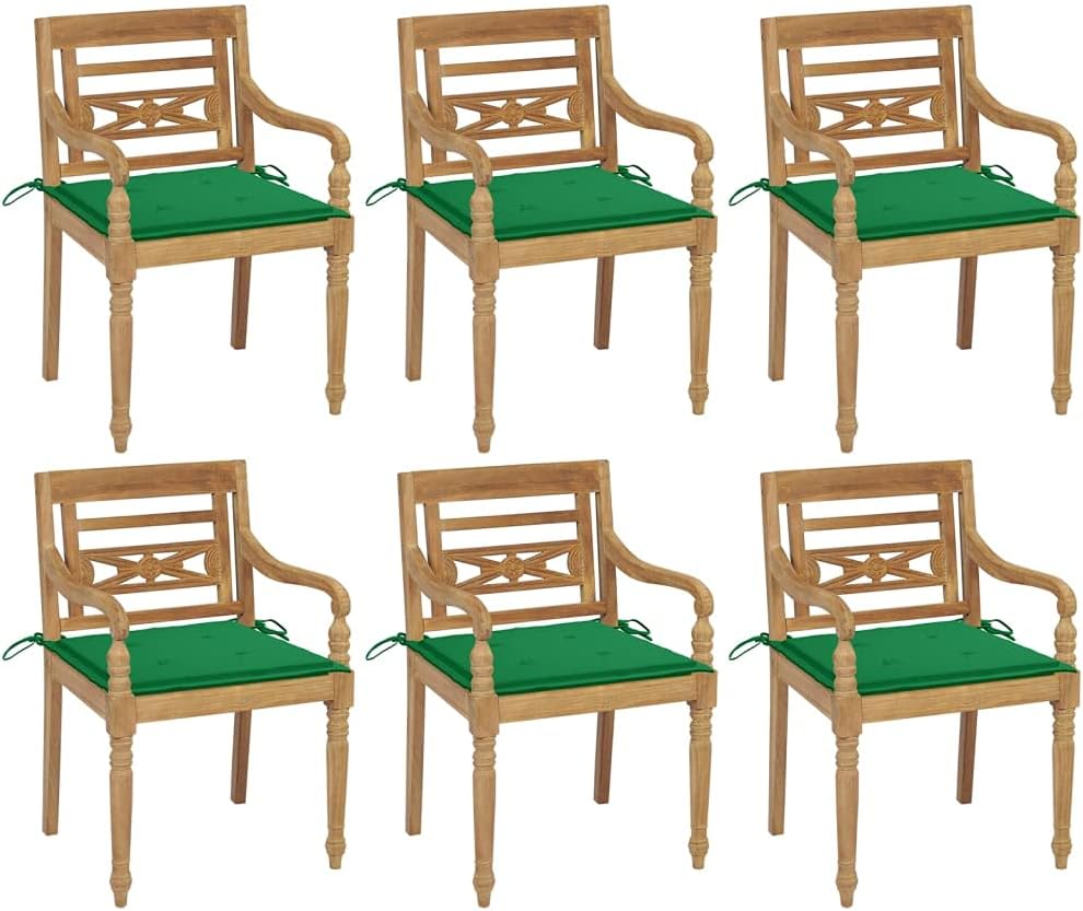 Patio Chair Batavia Chairs with Cushions 6 pcs Solid Teak Wood