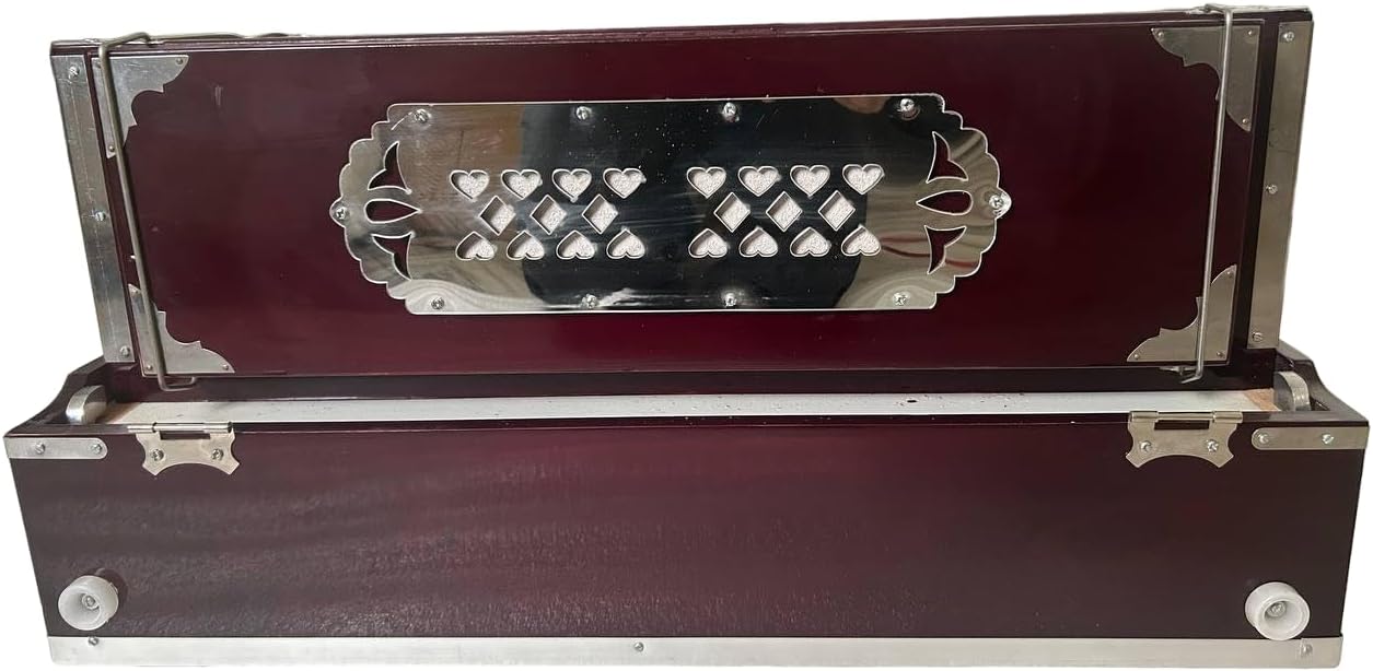 Folding Harmonium Instrument, 9 Stopper, Rosewood Color, 3 1/2 Octave, Coupler, Indian Musical Instrument