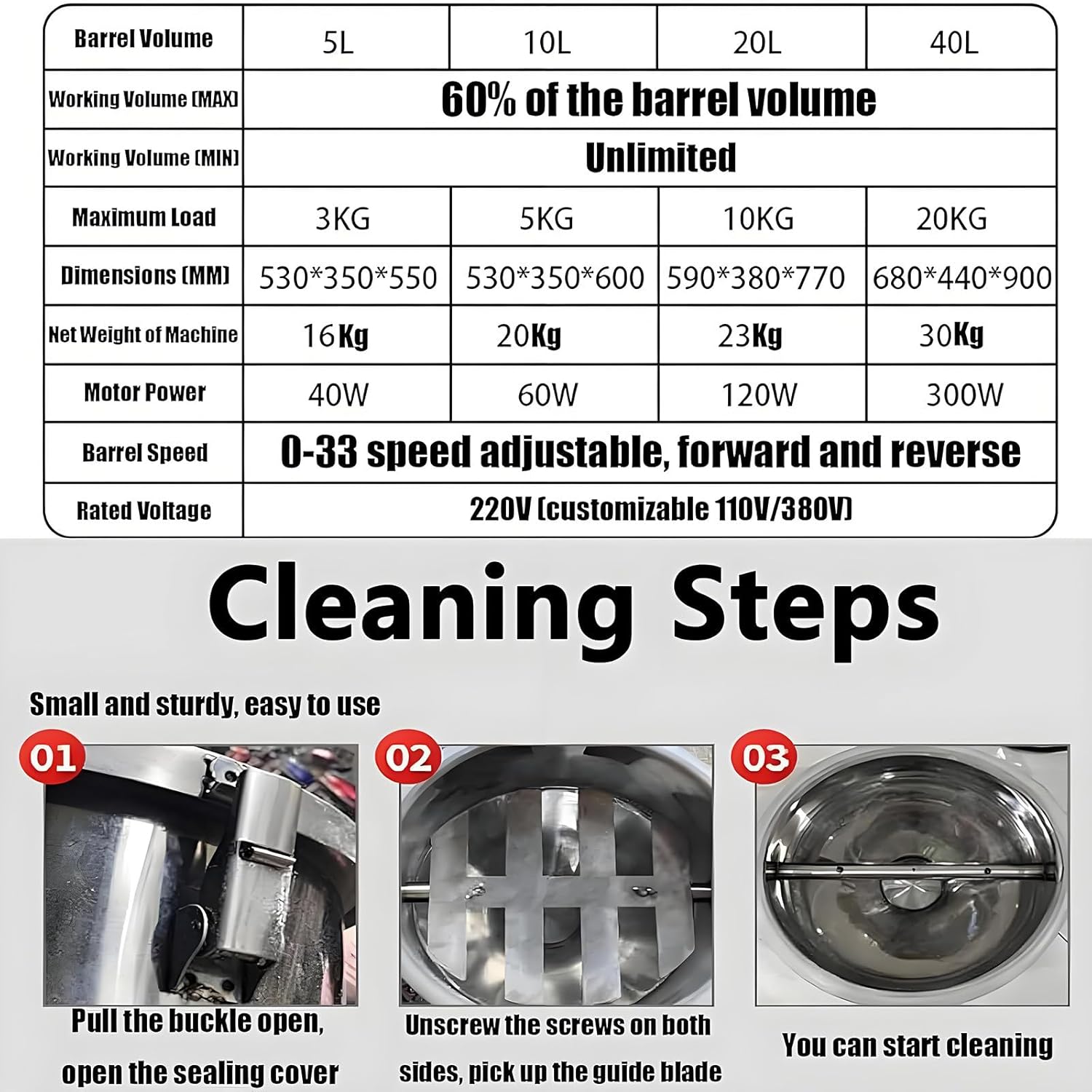 Lab Dry Powder Mixer Mixing Machine,Pharmaceutical Powder Mixing Machine, Chemical Powder Blending Machine, 304 Stainless PowderBlenderLab Dry Dough Powder DrumMixer 40L