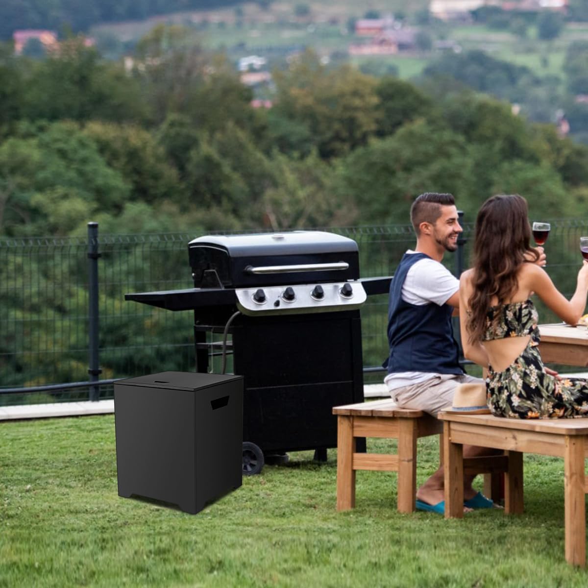 ThermoMate Propane Tank Cover Table, 20 LB Propane Tank Storage Box, Propane Tank Storage Hideaway Table for Fire Pit and Gas Griddle Black