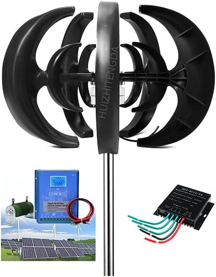 2000W Lantern Type 5-Blade Vertical Axis Wind Turbine Generator,12V 24V 48V Noiseless Vertical Wind Turbine Kit for Garden Boat Wind Motor with Controller