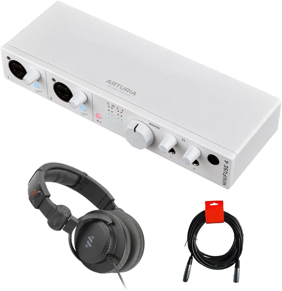 For this Arturia MiniFuse 4 Portable 4x4 USB Audio/MIDI Interface (White) Bundle with Polsen HPC-A30-MK2 Studio Monitor Headphones and 20