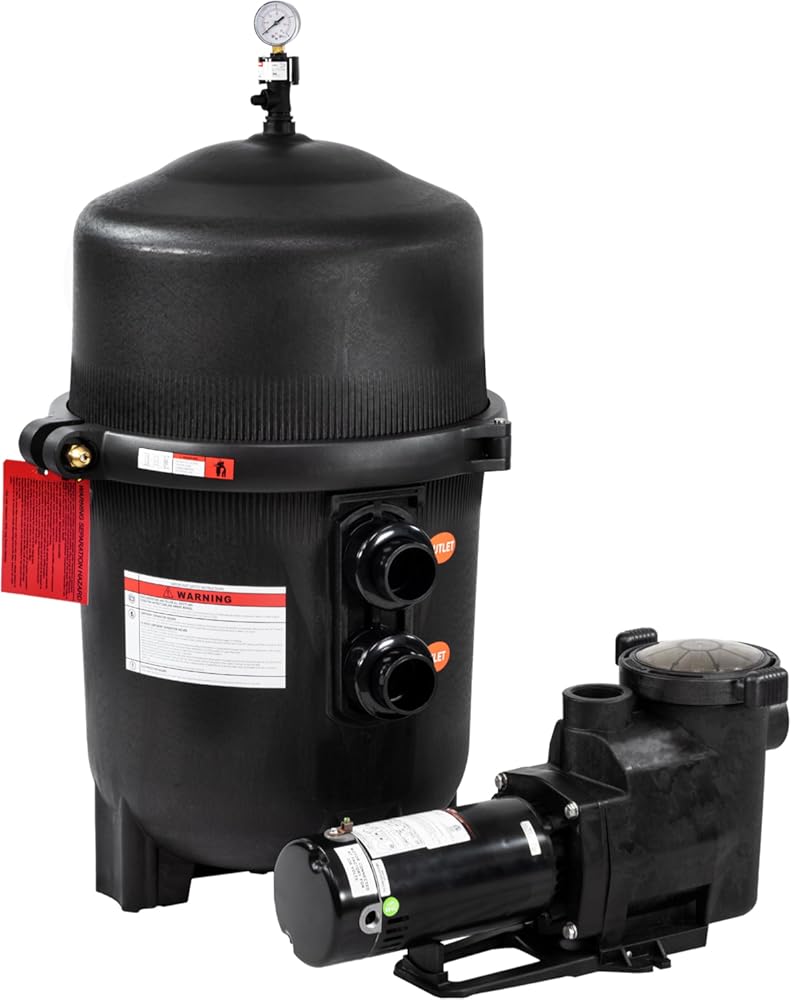 Rx Clear 425 Quad Pool Filter System with 1.5 HP Silent Flow | Inground Swimming Pool Pump | Single Speed 1 ½ Horse Power | 230V / 115V | Vertical Discharge Port & a 2 Piece Strainer