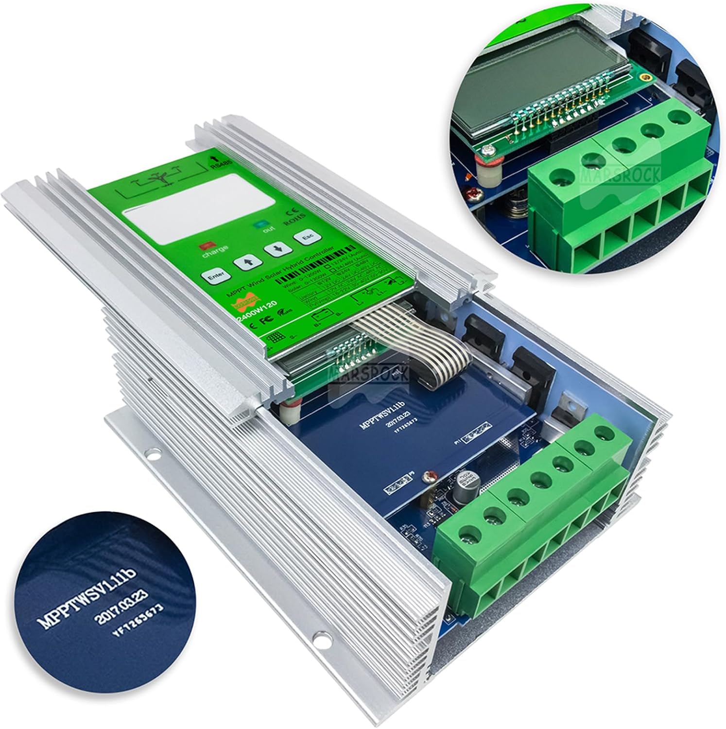 1600W MPPT Hybrid Wind Solar Controller Charge and Discharge Regulator Deluxe Version for Wind Max 800W Solar 800W for 12/24/48V Sealed and Lithium Battery Colorful LCD Display (12/24/48V)