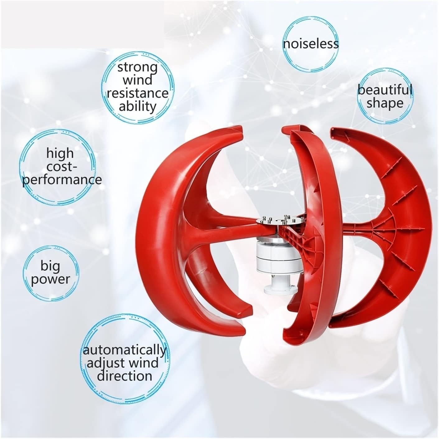 Wind Turbine Generator Kit, Wind Power Turbines Generator 5KW 12/24/48V 5 Blades generator Lantern wind turbines Vertical Axis For Streetlight Controller for Hybrid Solar Wind System(Red,WITH CONTROLL