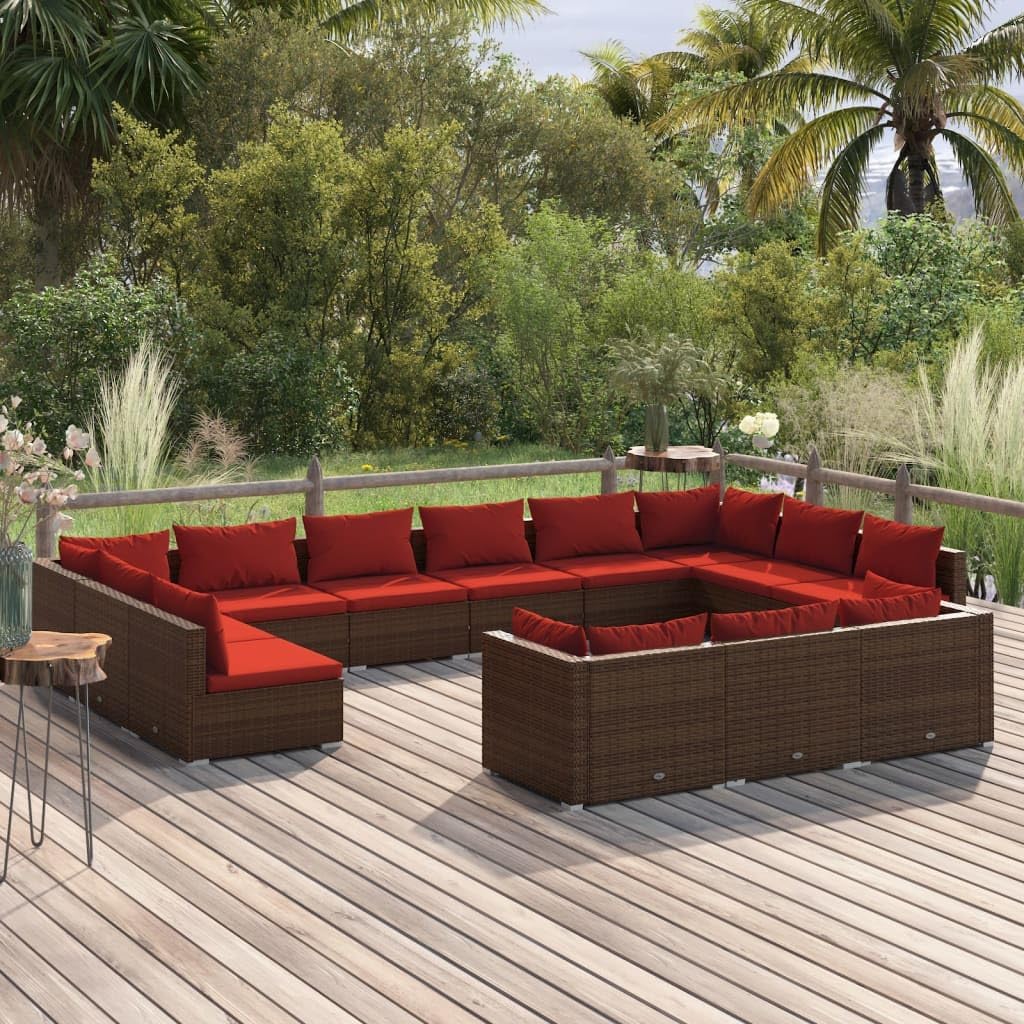 13 Piece Patio Lounge Set with Cushions Brown Poly Rattan,Spacious and Cozy Patio Lounge Set with Customizable Modular Design for Ultimate Outdoor Relaxation Furniture Sets for Patio, Lawn & Garden