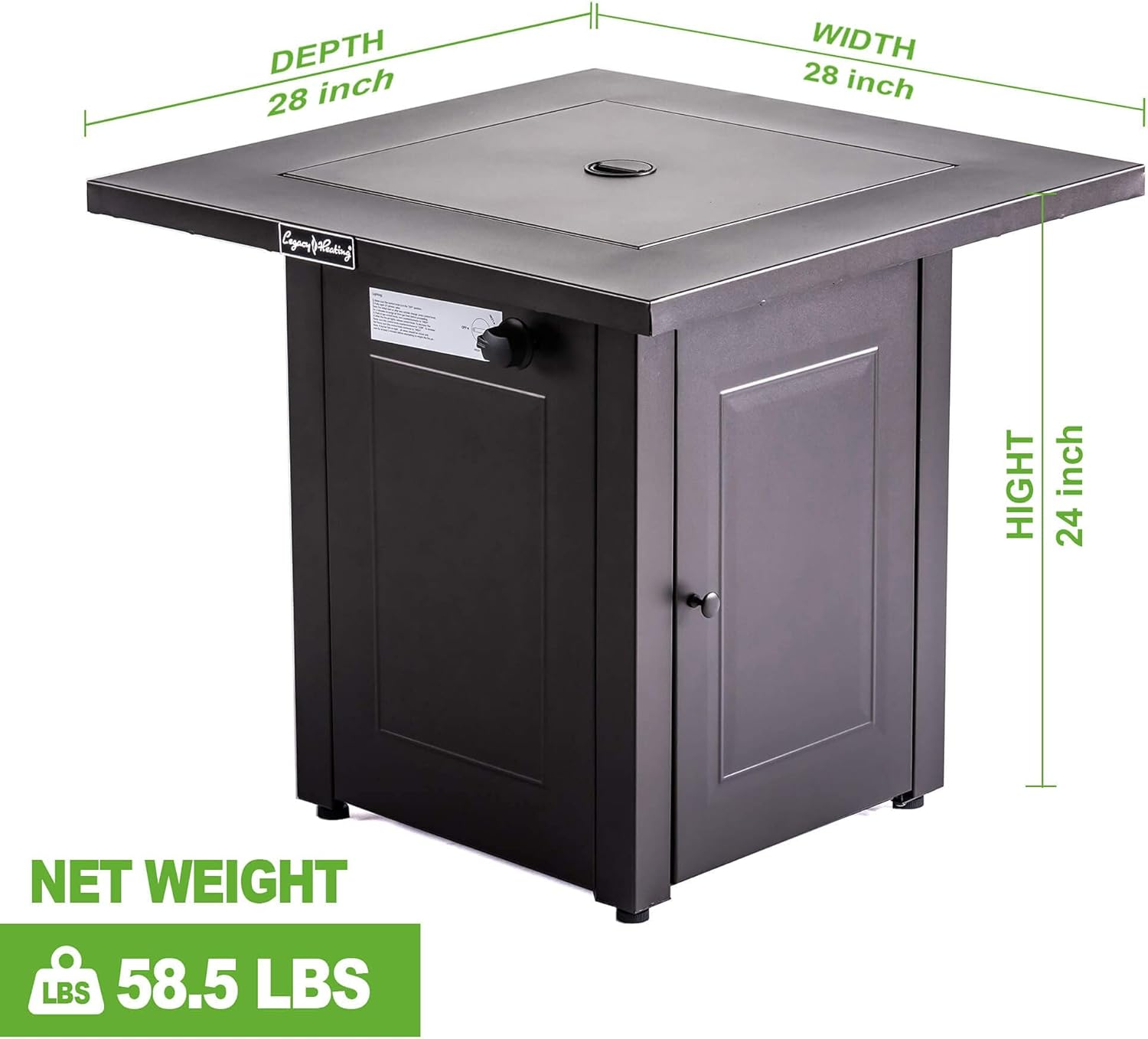 28in Square Propane Fire Pit Table, 50,000 Btu Outdoor Dining Fireplace with Lid Lava Rocks, Etl Certified for Backyard, Deck, Patio – Brown (1 Door)