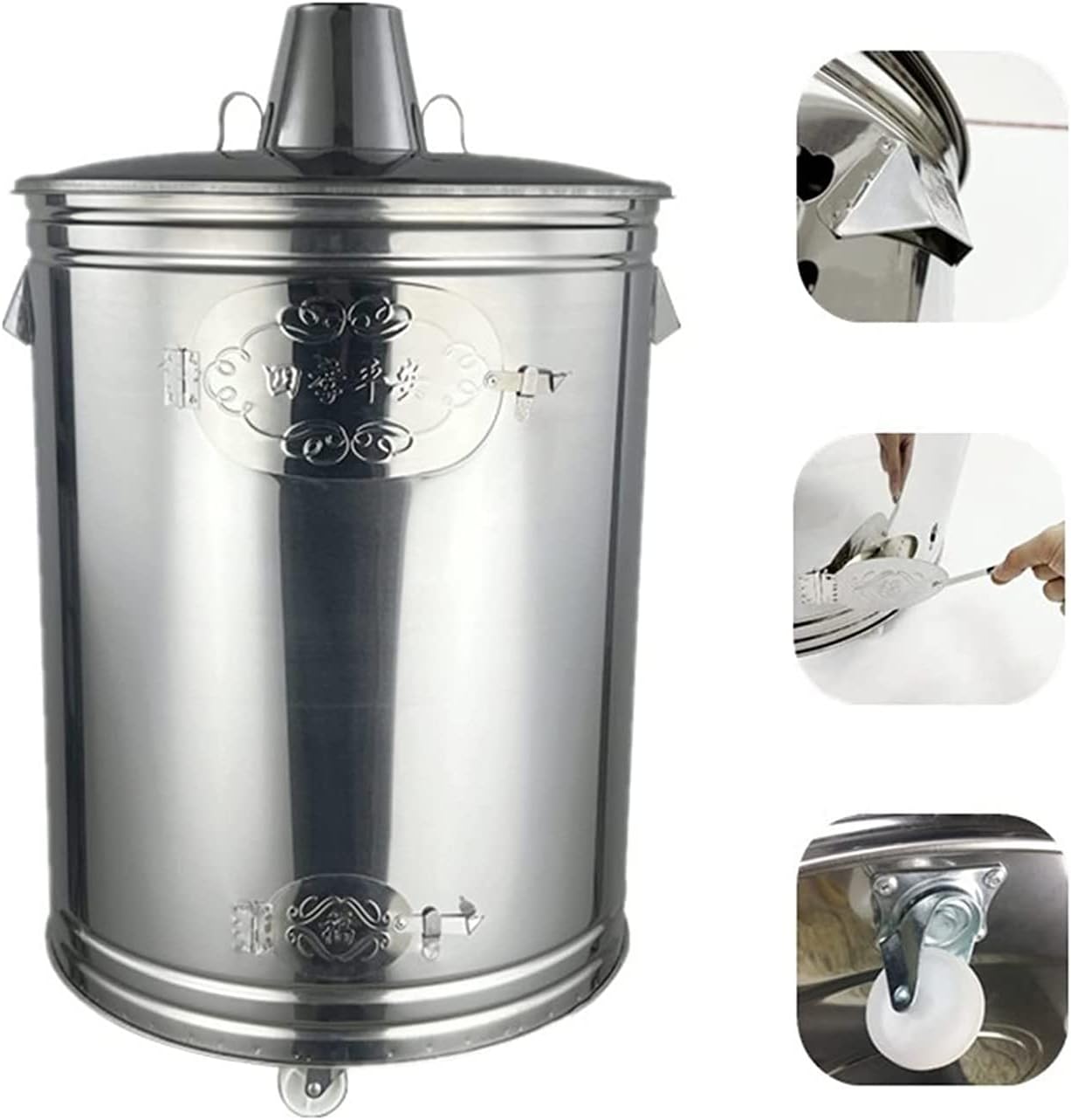 Smokeless Firepit with 3 Universal Wheel, Stainless Steel burn barrel, for Combustion Garbage, Waste Paper, Leaves, bon fire Garden Incinerator Outdoor Bin- Silver,80*57.5*65cm/31.5*22.6*25.6i