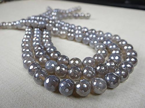 13 inch natural beads strand of 8mm faceted round grey silverite gemstone beads for DIY jewelry - necklace, bracelet, earring, ring.