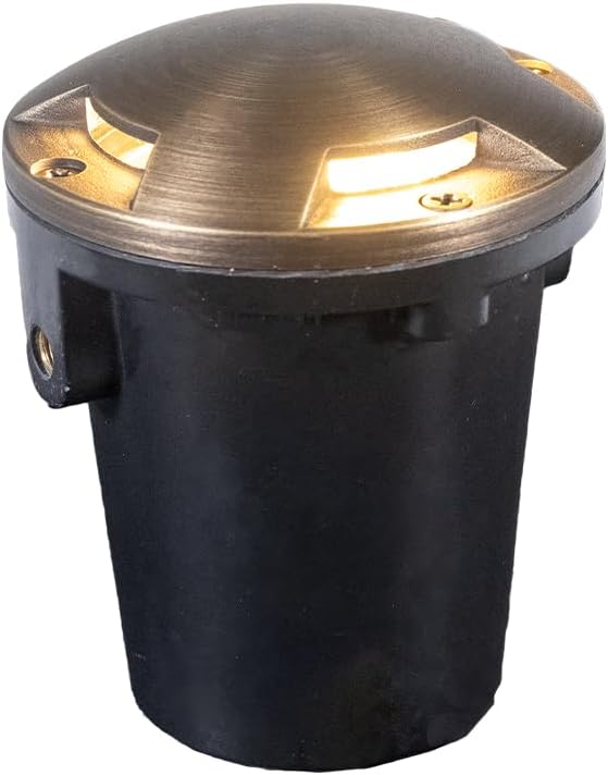 VOLT 12V 3-in-1 Waterproof IP68 Mini in-Grade Light with Brass Turret Top (Bronze) & 4W 2700K Warm White MR11 LED Bulb for Low Voltage Landscape Lighting on Pathway, Driveway, Deck or Dock