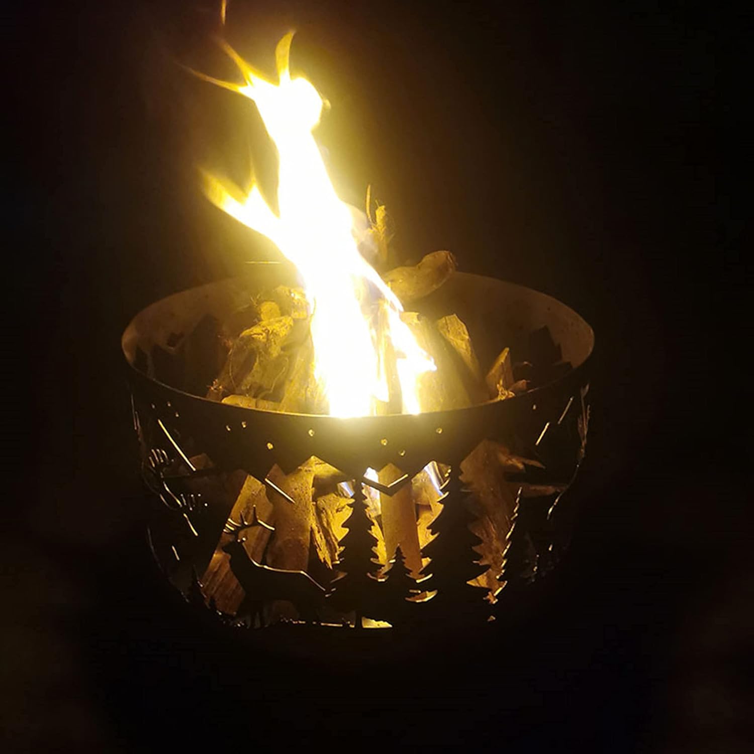 Outdoor Fire Pits, Wrought Iron Bonfire Firepit Bowl, Hollow Pattern Wood Burning Fireplace Stove, Patio Heater, BBQ Grill Heating Basin for Camping, Backyard, Garden, Party