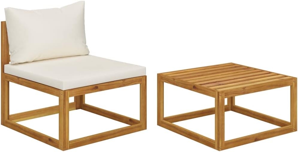 2 Piece Patio Sofa Set with Cushion Solid Acacia Wood,Sturdy Patio Sofa Set with Cream White Cushions for Outdoor Relaxation Outdoor Furniture Sets, Sectional Sofa Units