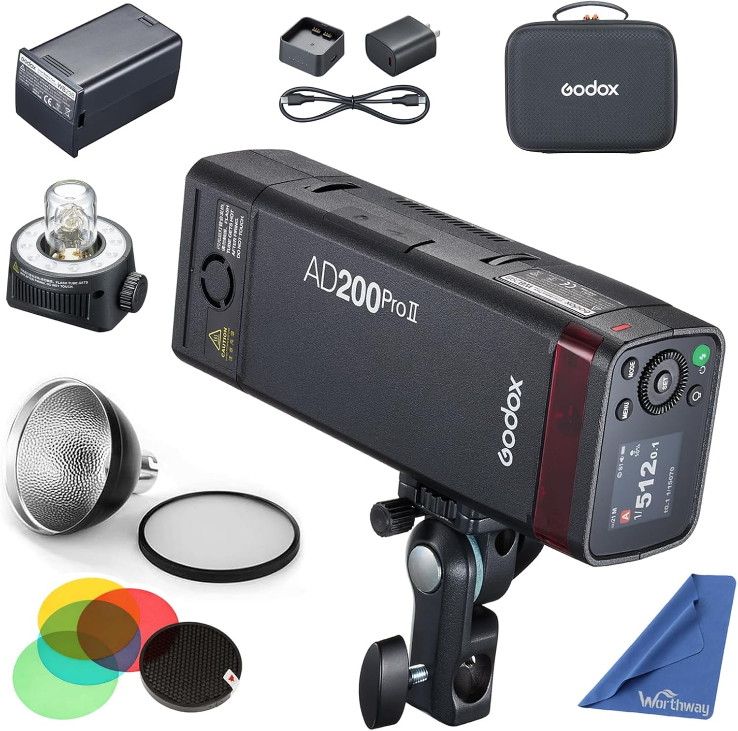 GODOX AD200 Pro II Flash with AD-S2 Standard Reflector Diffuser and AD-S11 Flash Speedlite Accessories Compatible with Canon Nikon Sony Fuji Olympus Panasonic Pentax Camera(GODOX AD200Pro Upgraded)