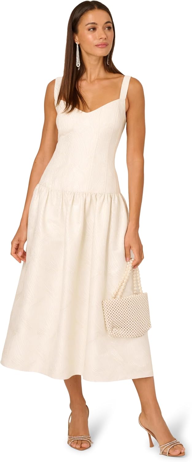 Adrianna Papell Womens Jacquard Midi Dress