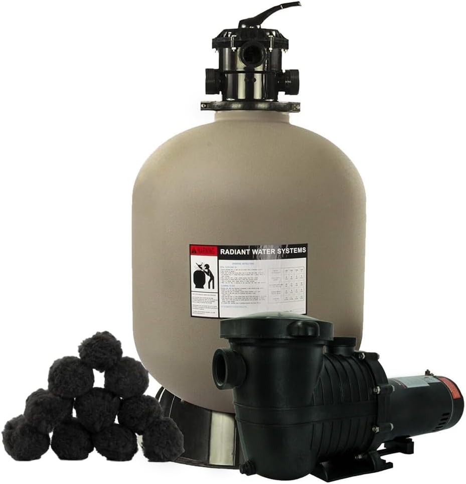 Rx Clear Radiant 24 Inch Inground Swimming Pool Sand Filter System | Includes 1 HP Pump, Multi-Port Valve, and Luster Media | 50 GPM Flow Rate for Swimming Pools up to 33,000 Gallons