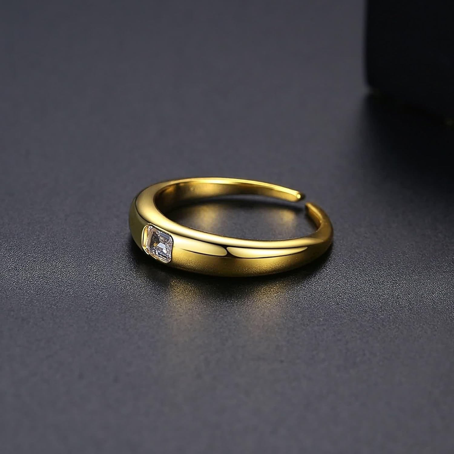 18K Yellow Gold Rings, Women Ring Lab Diamond Rectangle Gold Statement Band Gift for Wife