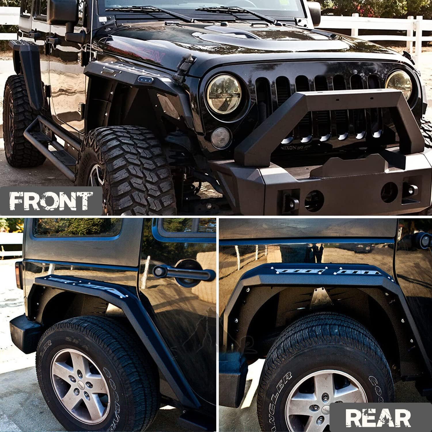 Fender Flares For Jeep 2007-2018 Wrangler JK JKU 2/4-Doors, Hawkley Offroad Steel Fender Flares with LED DRL Light & Sequential Turn Signal Lights for 07-18 Wrangler JK Replacement Accessories