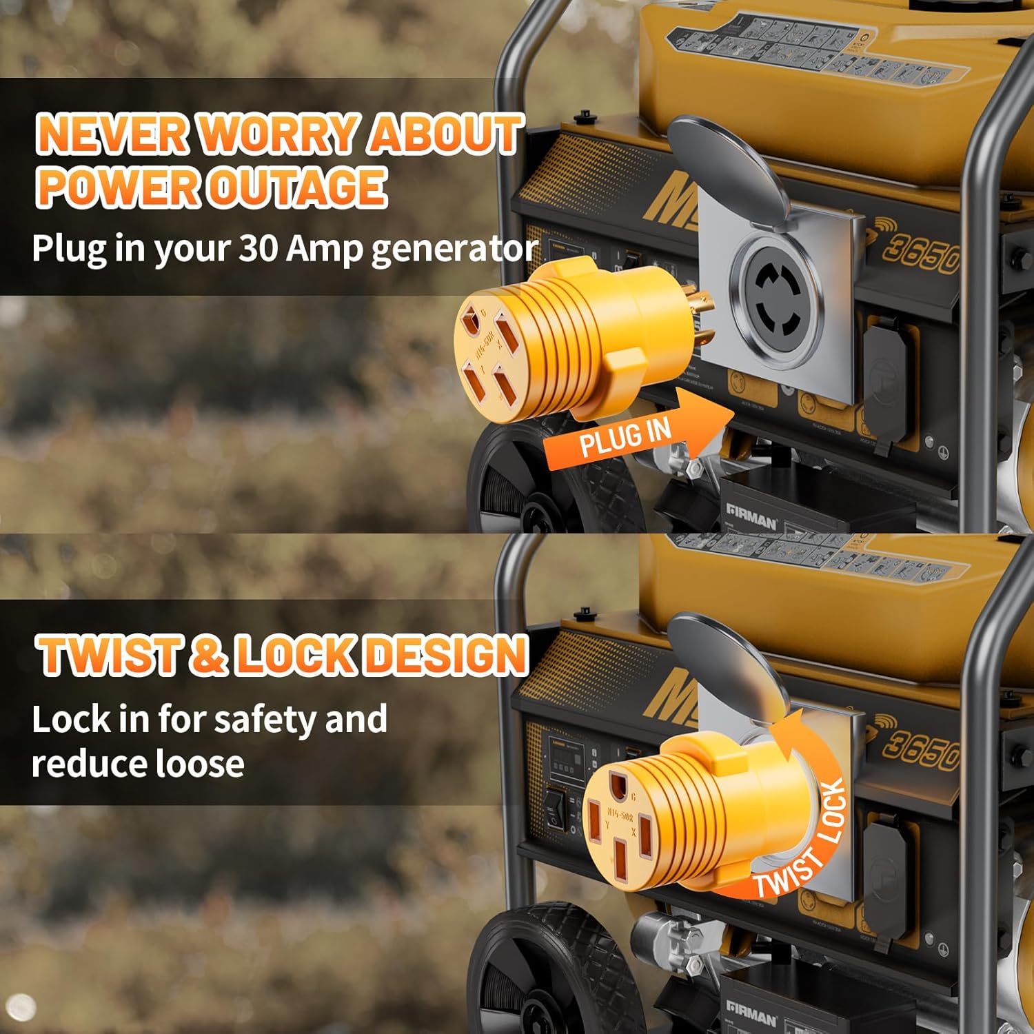 50 Amp Y Splitter for RV EV Charging ETL Listed, NEMA 14-50P to 2X 14-50R RV Adapter Power Cord, NEMA L14-30P to 14-50R RV Generator Adapter 30 Amp to 50 Amp Twist Locking Generator Adapter for EV RV