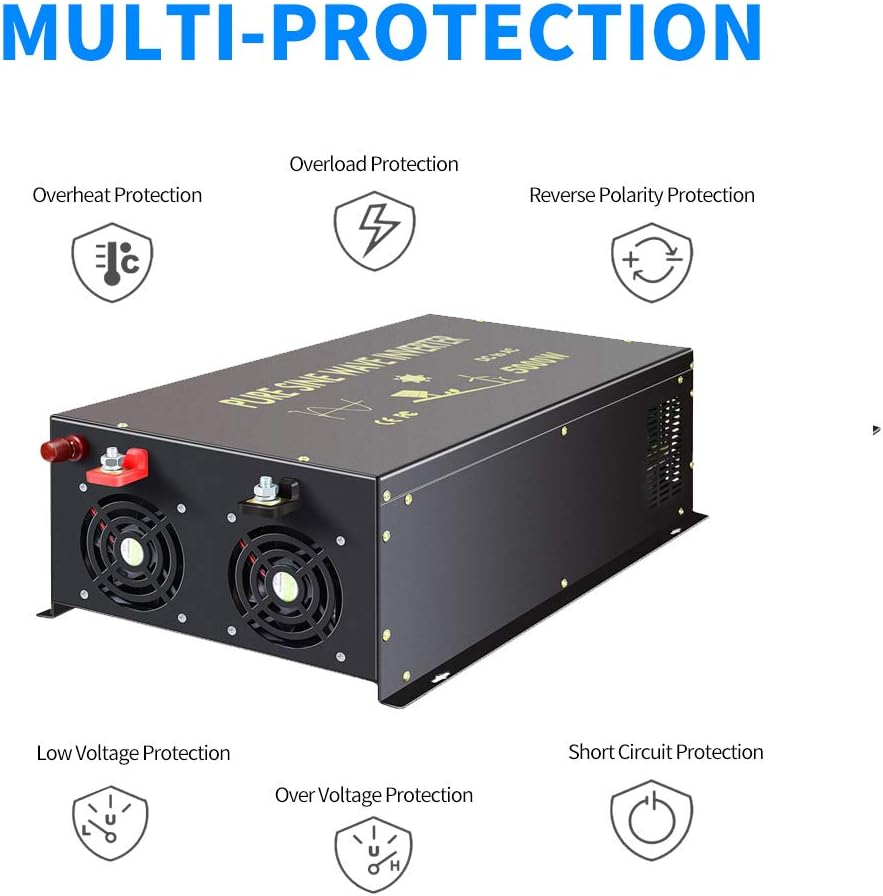 WZRELB Pure Sine Wave 5000W (10000W Surge) 24V Power Inverter DC to AC Power - Solar, RV (RBP-500024)