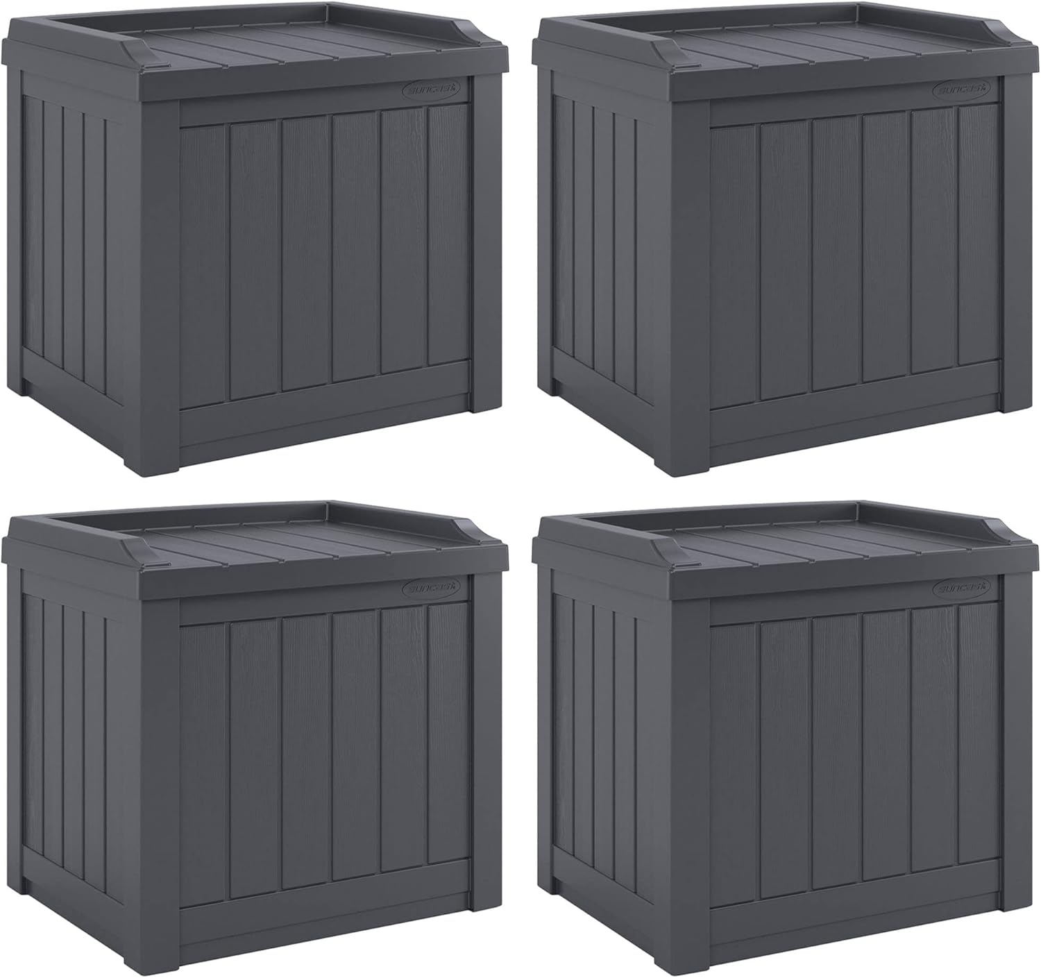 Suncast 4 Pack Small Deck Box Storage w/ Bench Seat for Indoor & Outdoor Use, 22 Gal., Cyberspace