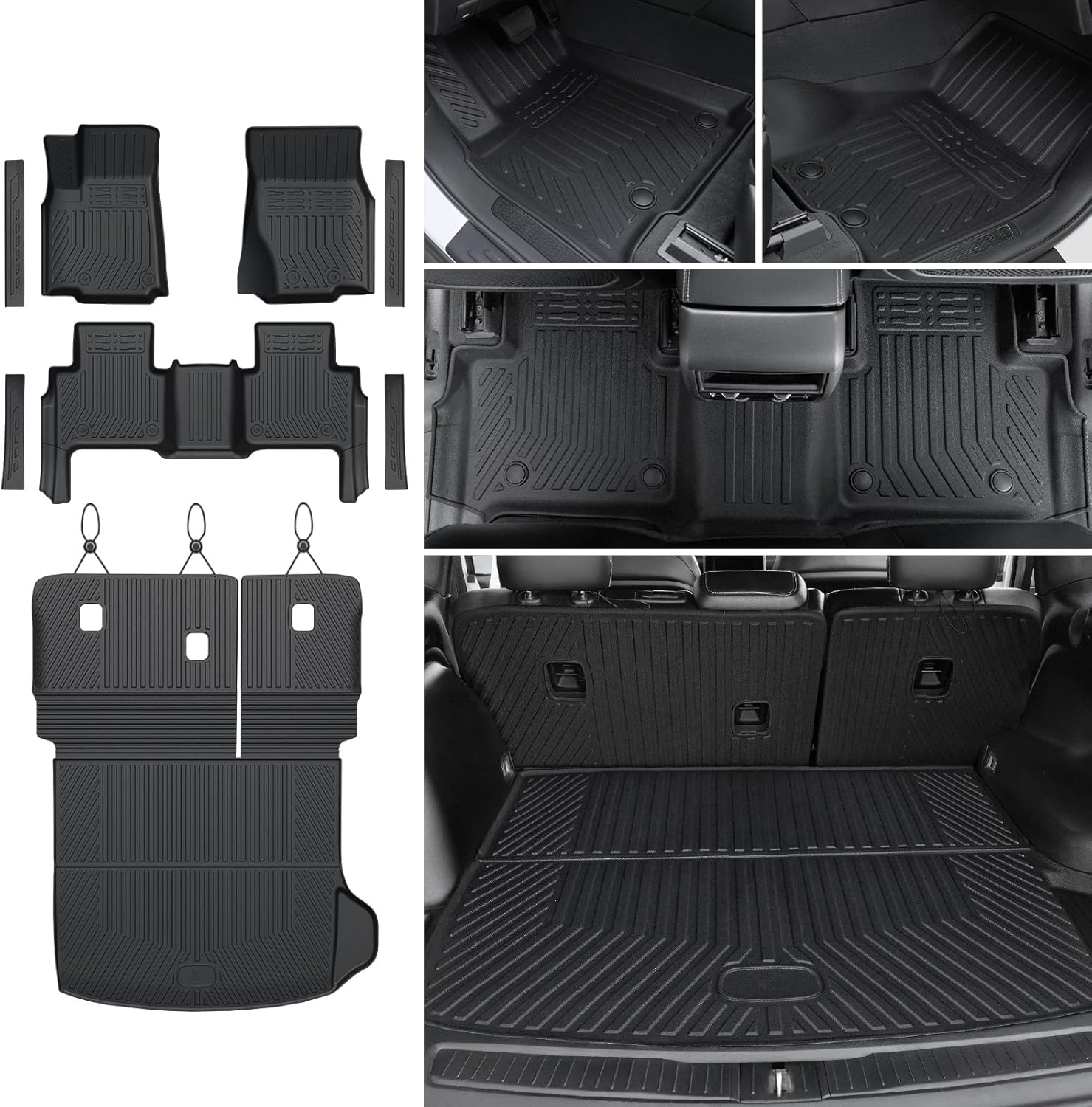 Floor Mats Set for 2022-2025 Jeep Grand Cherokee, All Weather TPE Backrest Mat Trunk Mat Cargo Liner Door Sill Guards Accessories (Floor Mats Set)