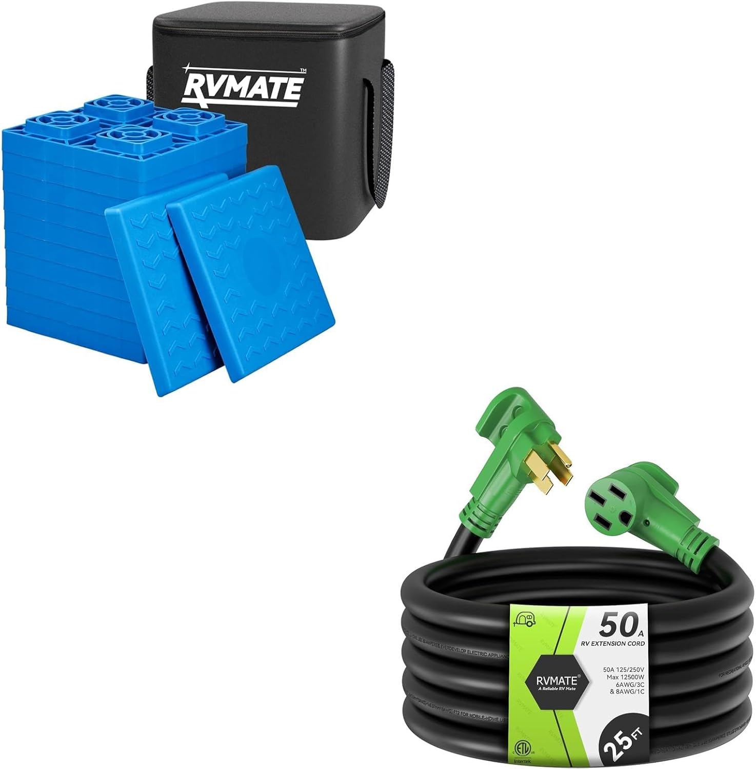 RVMATE RV Leveling Blocks 12 Pack &50 Amp 25 Feet RV/EV Extension Cord