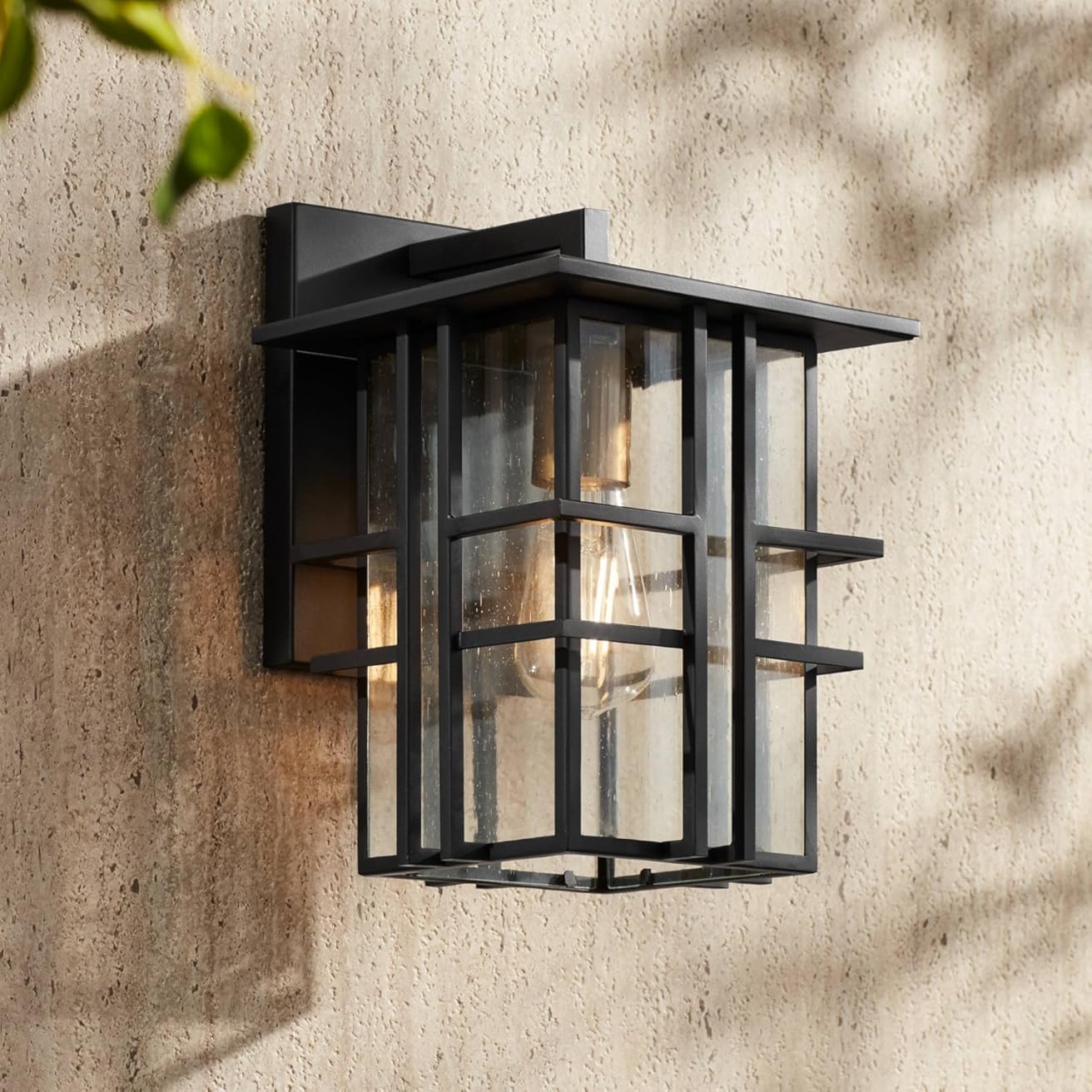 Possini Euro Design Arley Modern Outdoor Wall Light Fixture Black Geometric Frame 12