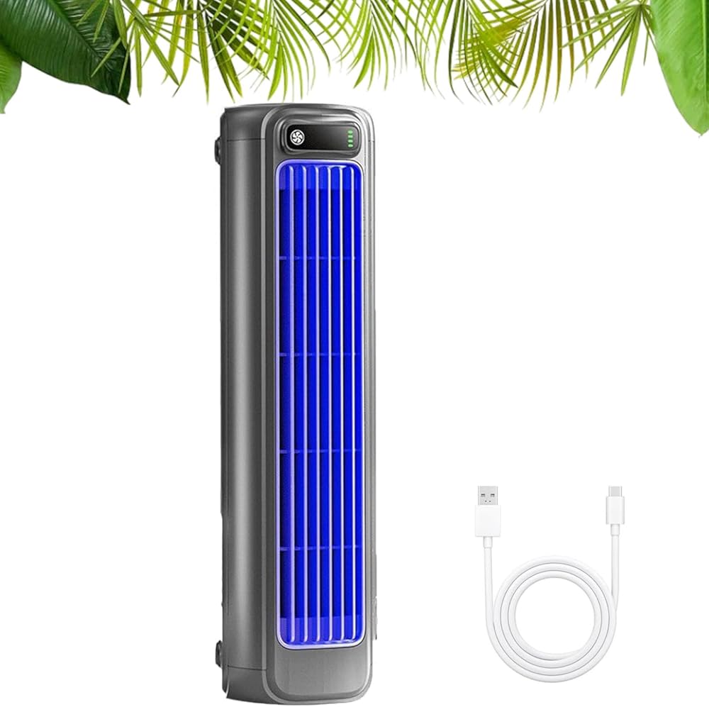 Qinux Brizaac Imwing Portable Bladeless Air Conditioner, 3 Quiet Speed Cooling Fan, USB Wall Mount AC Unit, Efficient Gray Cooling Tower for Home & Office