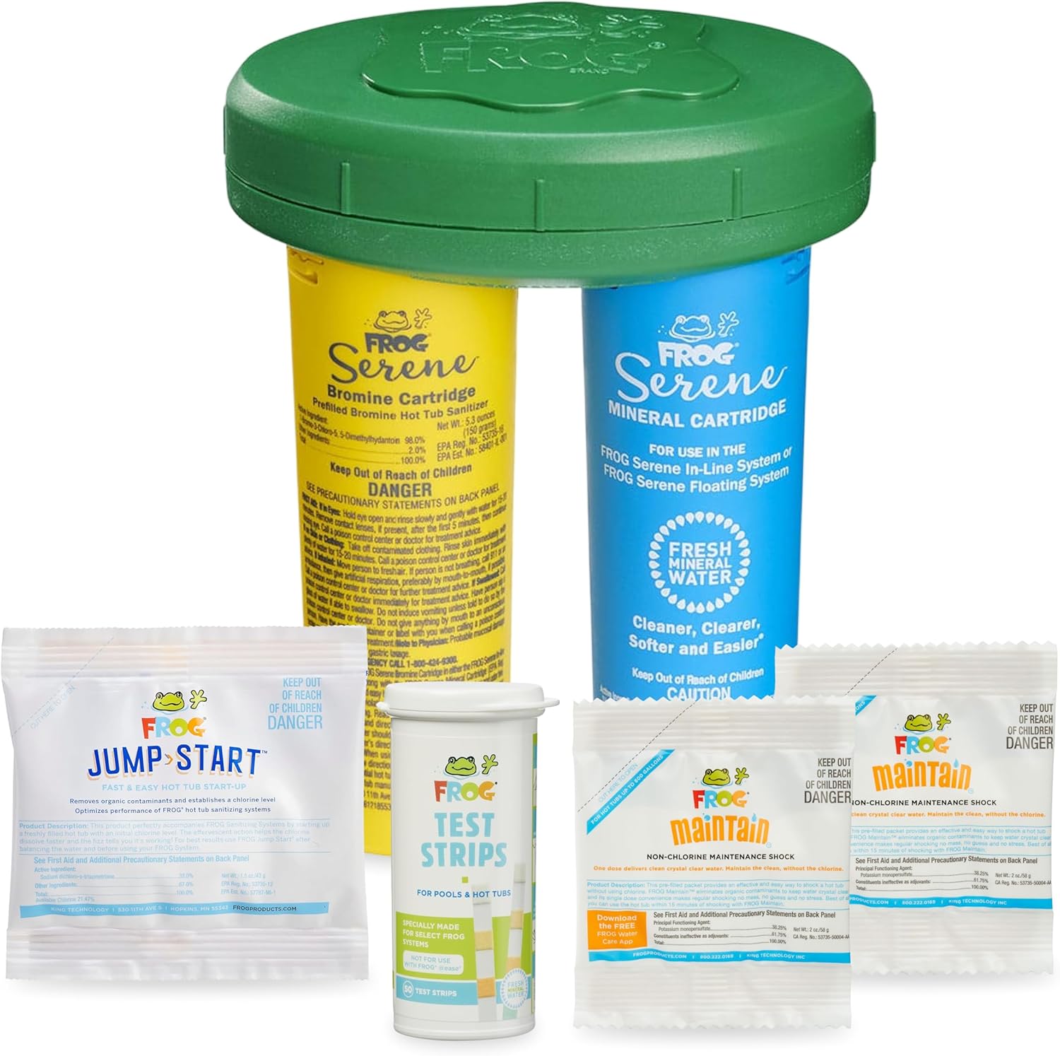 FROG Serene Floating System for Hot Tubs - Quick & Easy Prefilled Hot Tub Sanitizer - Hot Tub Maintenance System with Sanitizing Minerals & Bromine - Starter Bundle