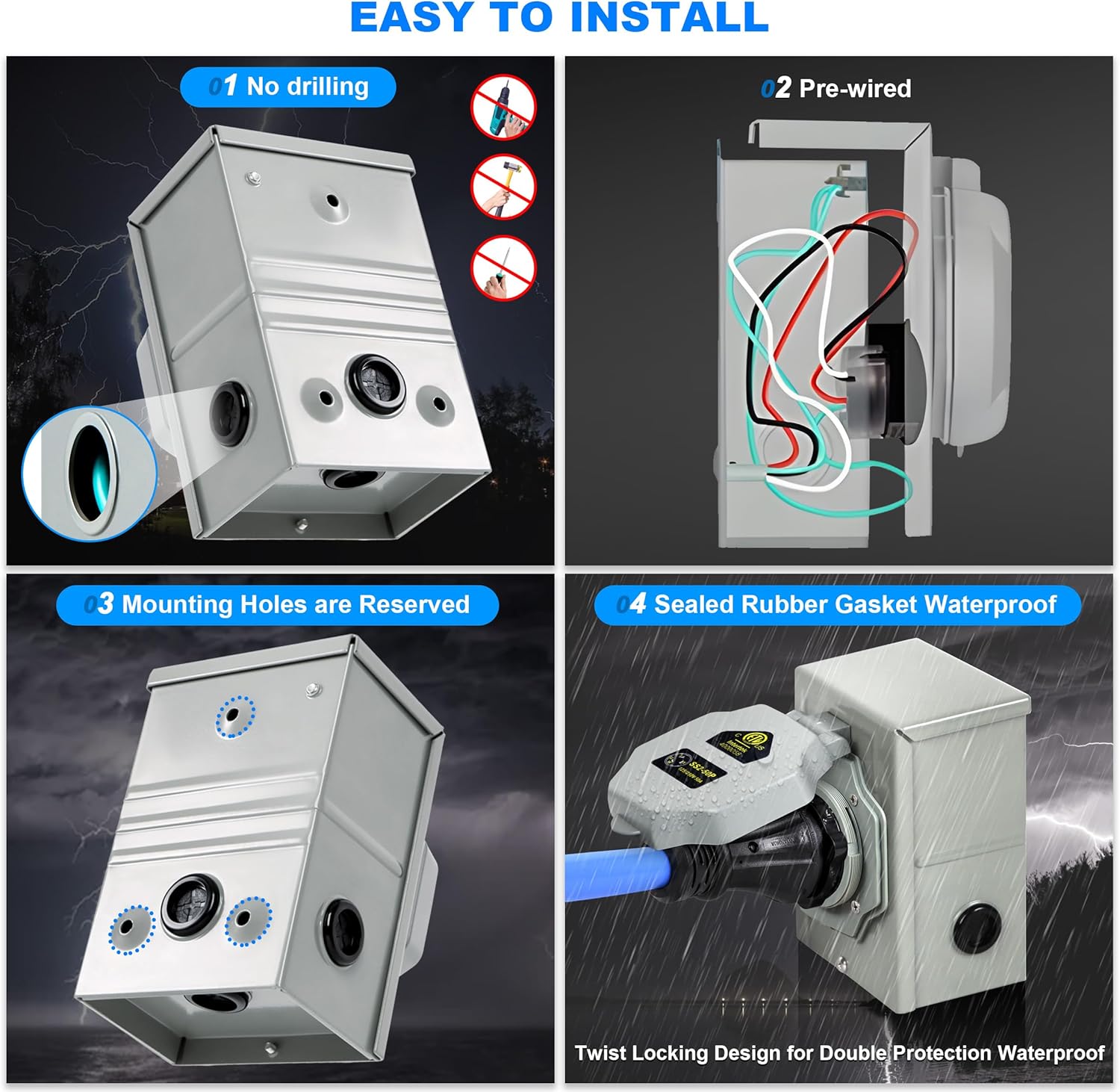 50 Amp Generator Cord and Pre-Drilled Power Inlet Box, Generator Cords 25FT, 50 Amp 125V/250V Generator Power Cord, NEMA 14-50P / SS2-50R Twist Lock Connector