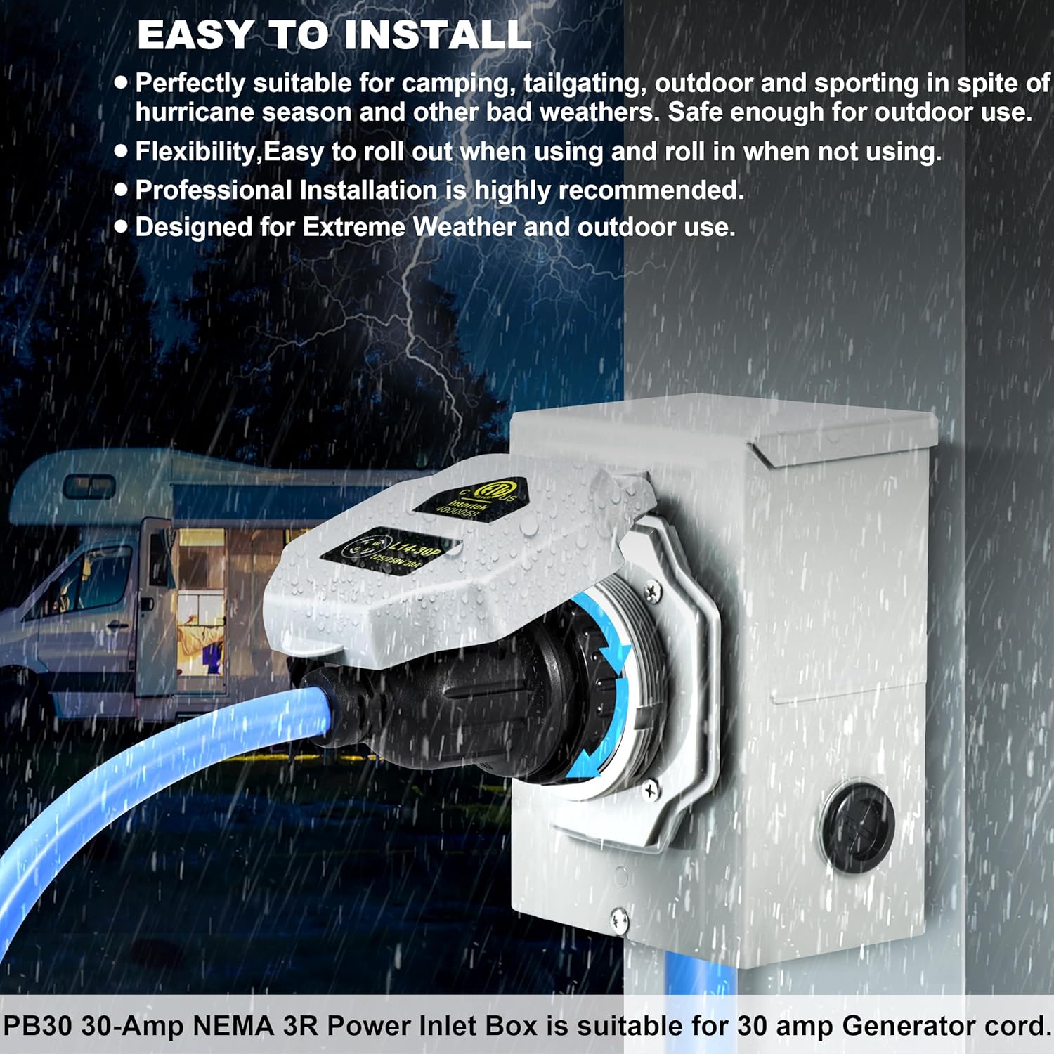 30 Amp Generator Cord and Pre-Drilled Power Inlet Box, Generator Cords 40FT, 30 Amp 125V/250V Generator Power Cord NEMA L14-30P to L14-30R, Twist Lock Connector