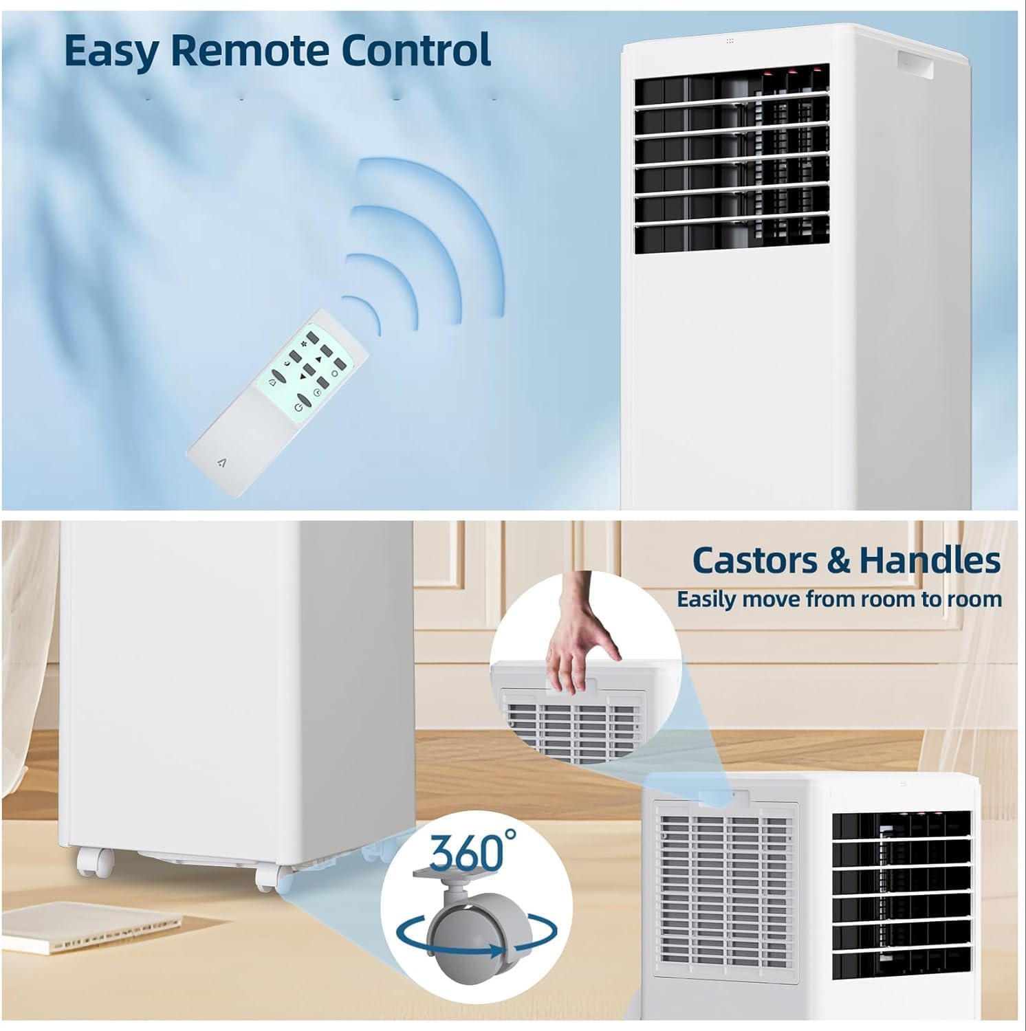 Portable 8000 BTU Air Conditioner with Dehumidifier & Fan – Cools Rooms Up to 300 Sq.Ft, Includes Remote Control for Bedroom, Kitchen, or Office