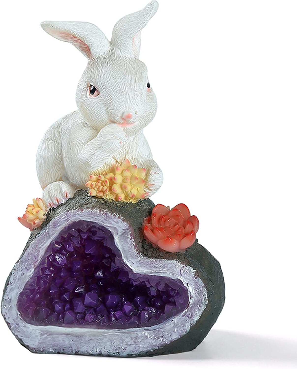 Solar Garden Light Animal, Realistic Rabbit Figurine Solar Lamp Waterproof Resin Decor Sculpture Ornament for Patio Lawn Yard Housewarming Fall Winter Gift