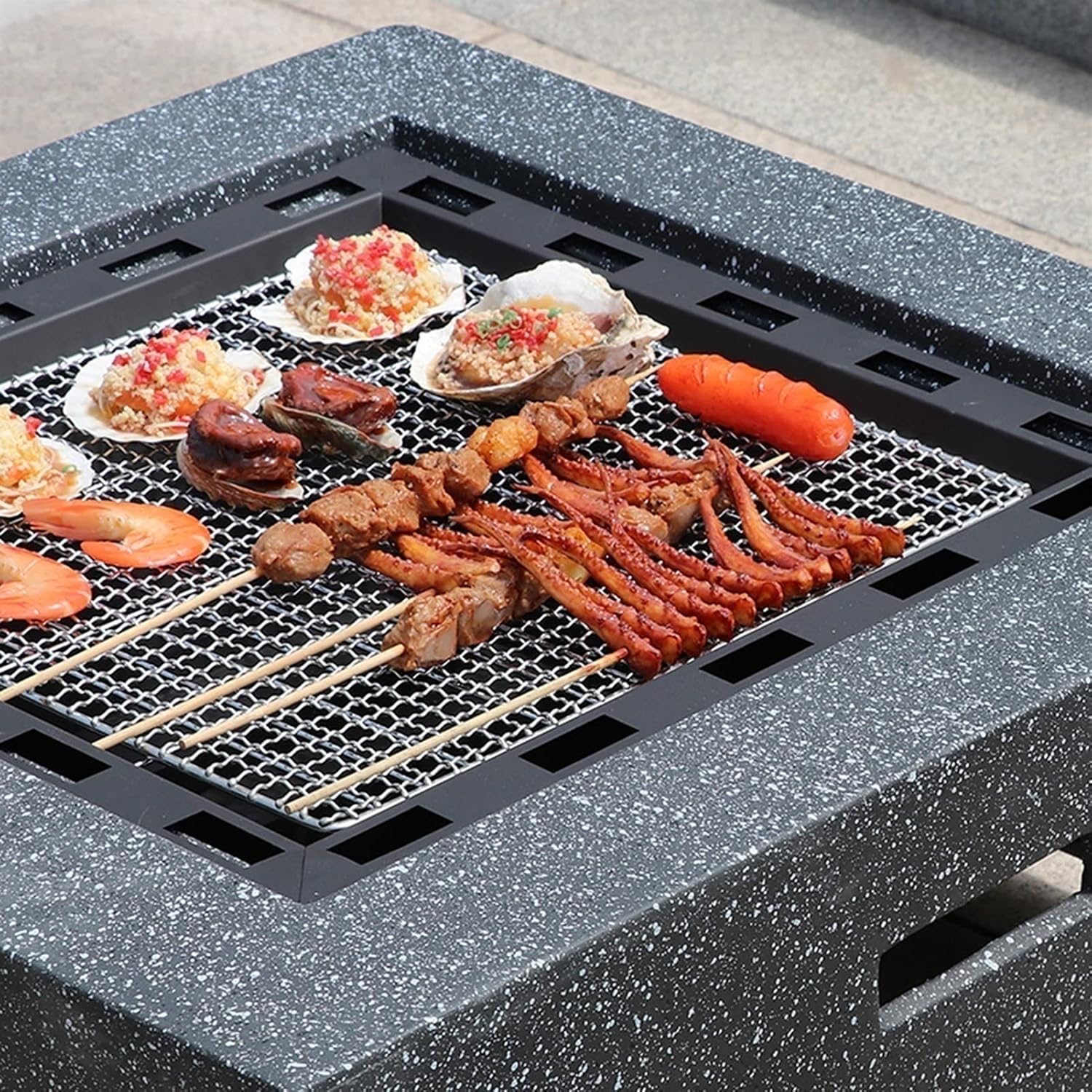 Outdoor Fire Pit Garden Wood-Burning Fire Pit Grill Table Set, Outdoor Backyard Patio Fireplace Fire Bowl, with Sparkle Screen Cover and Poker