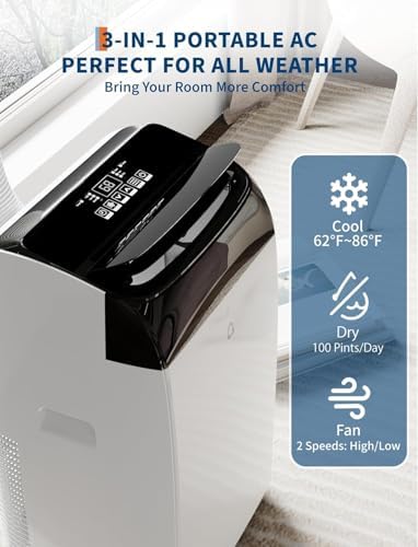 14000 BTU Portable Air Conditioners - Large 3 in-1 Standing AC Unit Cooling Up to 750 Sq.Ft - Quiet Air Condicionado with Remote Control, Cool, Fan, Dehumidifier, 24H Timer - Room Bedroom Indoor Floor