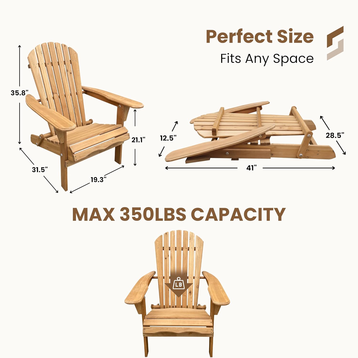 BTExpert Set of 2, Folding Adirondack Chair Half Assembled Lounge Chair Outdoor Wooden Patio Chair for Lawn Garden Backyard Deck Fire Pit Pool Beach 350lb Weight Capacity