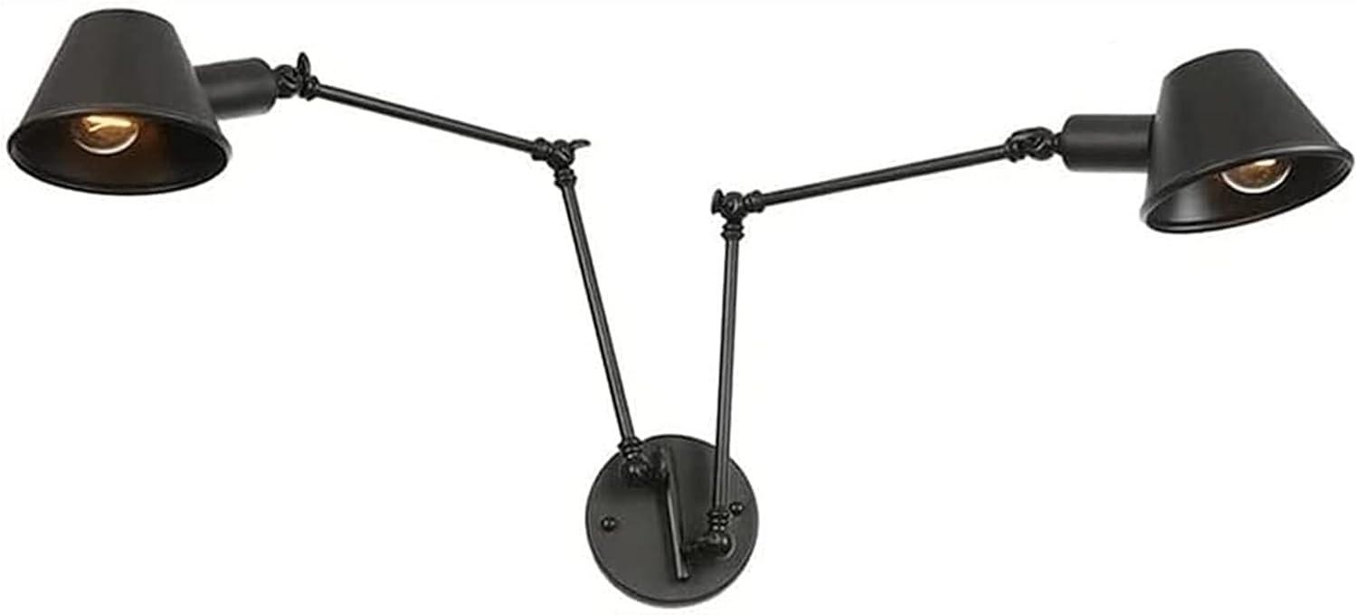 Antique Adjustable Metal Wall Sconce, E27 2-Light Swing Arm Wall Lamp, Industrial Wall Lighting Fixture for Farmhouse Kitchen Island Living Dining Room (Color : Rusty) (Color : Black)