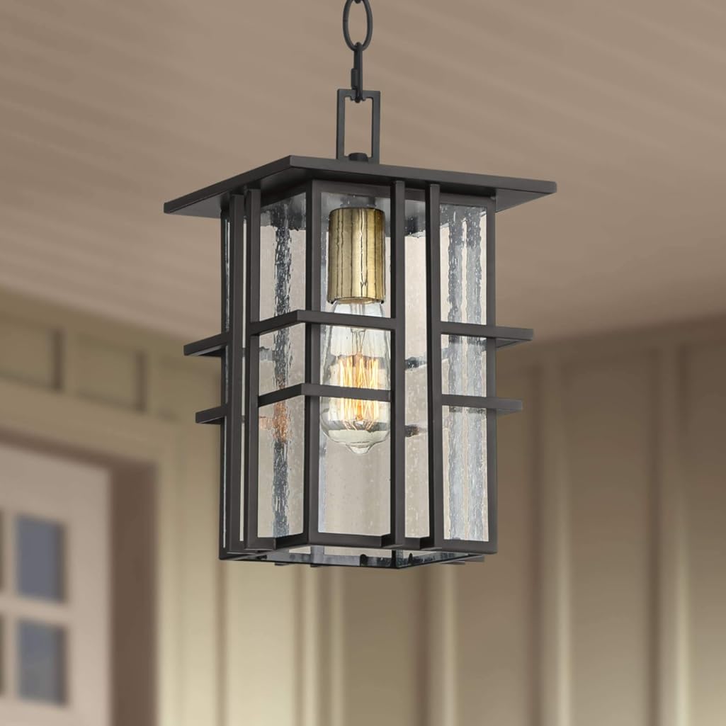 Possini Euro Design Arley Modern Outdoor Hanging Ceiling Light Fixture Black Geometric Frame 12 1/2
